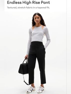 Athleta Endless High Rise Satin Side Stripe Pants Sz 10P Black